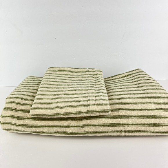 LL Bean Flannel Twin Set Fitted Sheet with Pillow Case Ticking Stripe - Picture 1 of 3